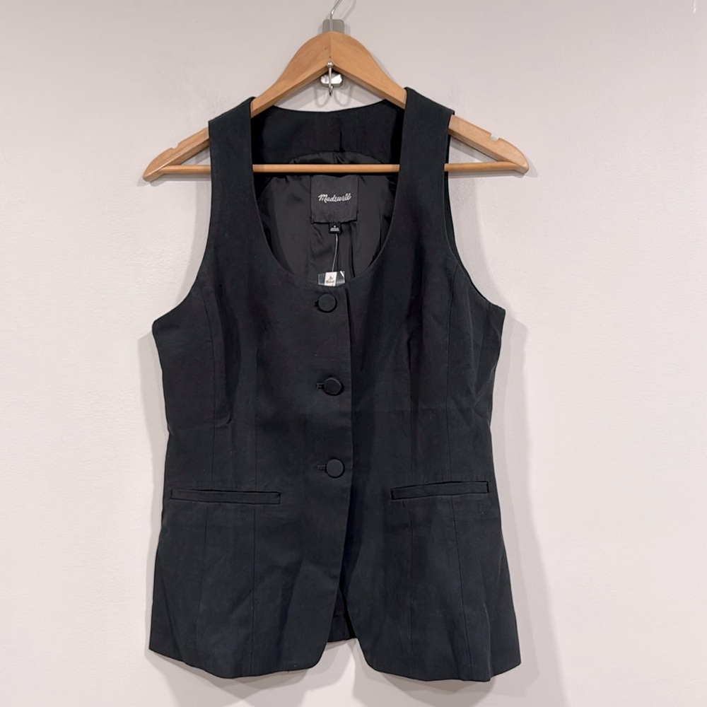 Madewell Black Button-Front Sleeveless Shirt Vest